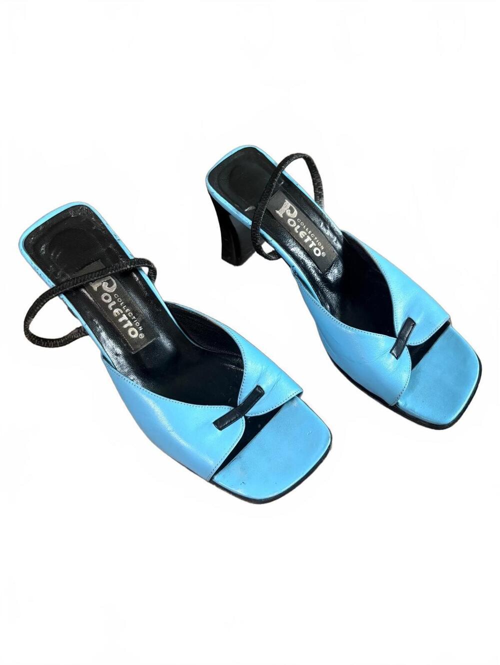 Poletto Handmade Italian Blue and Black High Heel Sandals Size 37